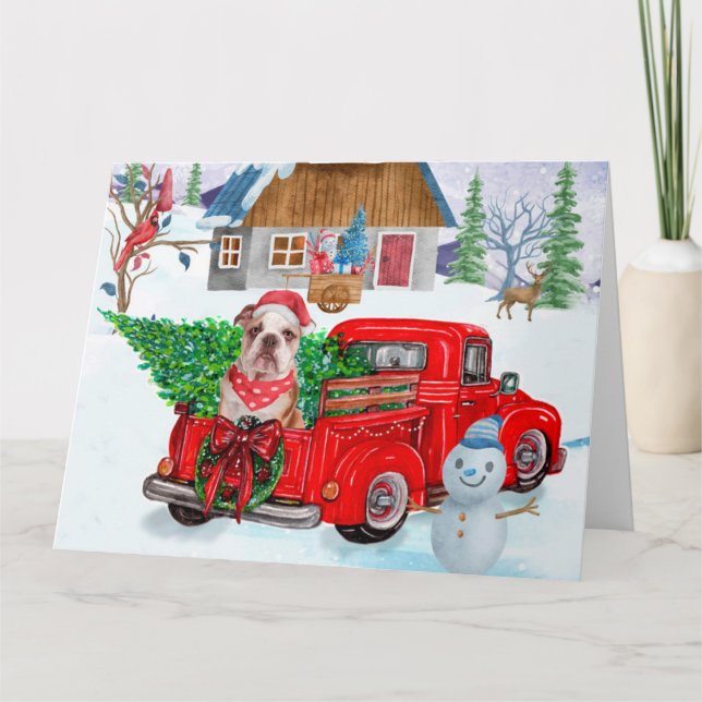 English Bulldog In Christmas Delivery Truck Snow  Card (Front)