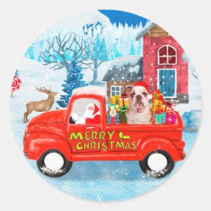 English Bulldog in Christmas Delivery Truck Snow Classic Round Sticker