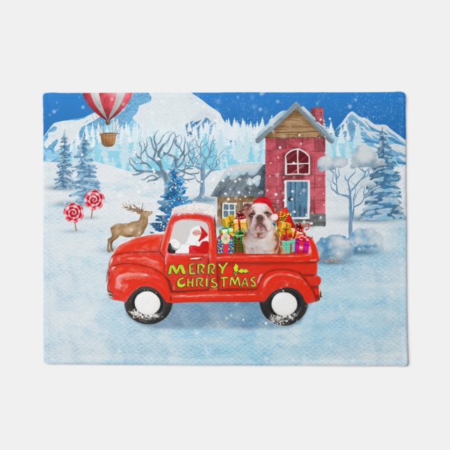 English Bulldog in Christmas Delivery Truck Snow  Doormat (Front)