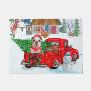 English Bulldog In Christmas Delivery Truck Snow  Doormat