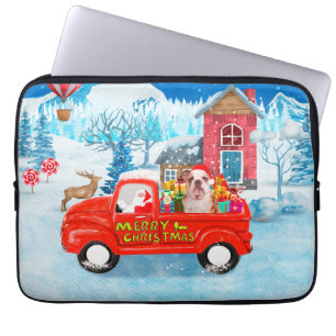 English Bulldog in Christmas Delivery Truck Snow Laptop Sleeve