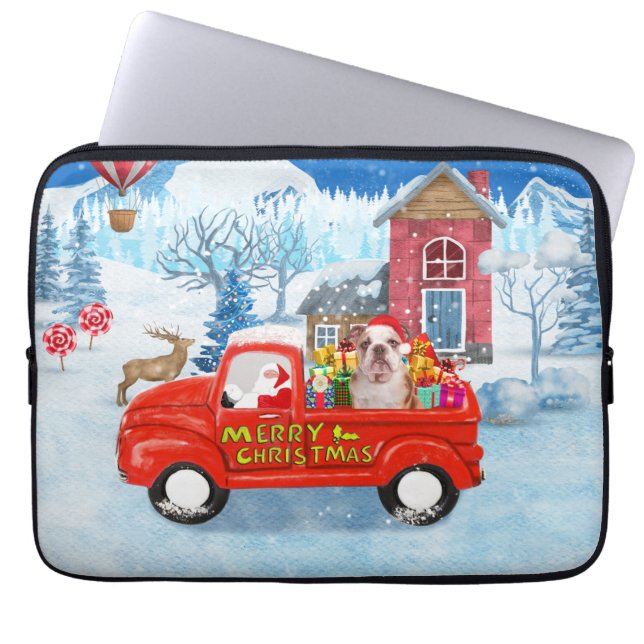 English Bulldog in Christmas Delivery Truck Snow Laptop Sleeve (Front)
