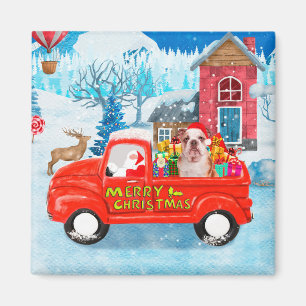 English Bulldog in Christmas Delivery Truck Snow Magnet
