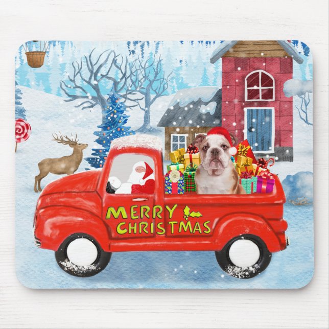 English Bulldog in Christmas Delivery Truck Snow Mouse Mat (Front)