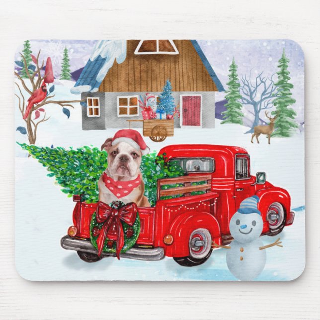 English Bulldog In Christmas Delivery Truck Snow Mouse Mat (Front)