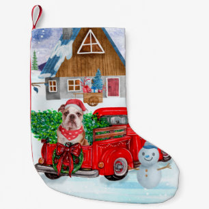 English Bulldog In Christmas Delivery Truck Snow Small Christmas Stocking