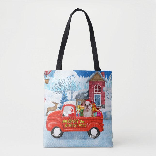 English Bulldog in Christmas Delivery Truck Snow Tote Bag (Front)