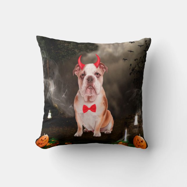 English Bulldog in Halloween Costume Cushion (Front)