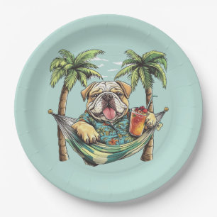 English Bulldog In Hawaiian Top Paper Plate