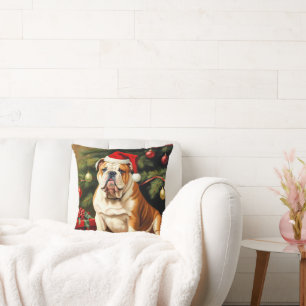 English Bulldog in Santa hat, Cushion