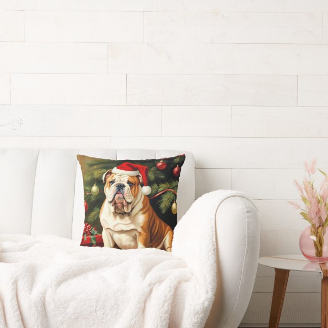 English Bulldog in Santa hat, Cushion (Couch)