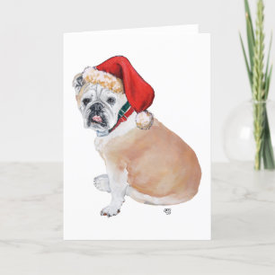 English Bulldog in Santa Hat Holiday Card