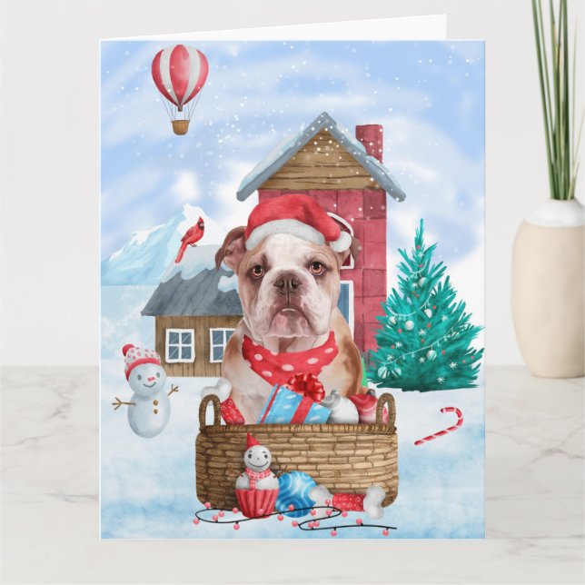 English Bulldog In snow Christmas Dog House Card (Front)