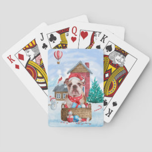English Bulldog In snow Christmas Dog House Playing Cards