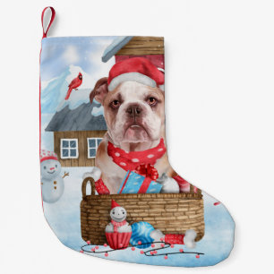 English Bulldog In snow Christmas Dog House Small Christmas Stocking