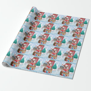 English Bulldog In snow Christmas Dog House Wrapping Paper