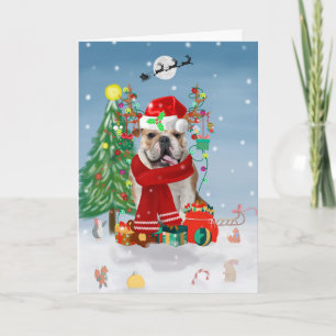 English Bulldog in Snow with Christmas Gifts  Card