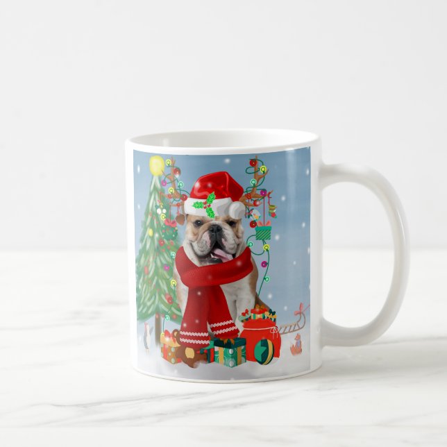English Bulldog in Snow with Christmas Gifts  Coffee Mug (Right)
