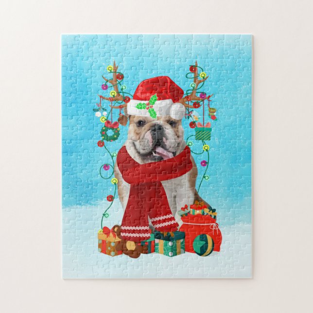 English Bulldog in snow with Christmas gifts  Jigsaw Puzzle (Vertical)