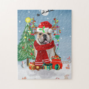 English Bulldog in Snow with Christmas Gifts  Jigsaw Puzzle