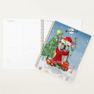 English Bulldog in Snow with Christmas Gifts  Planner