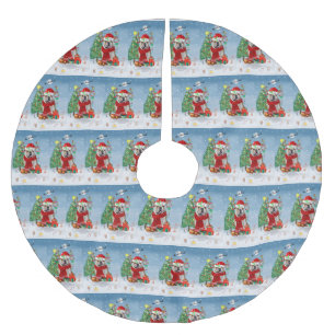 English Bulldog in Snow with Christmas Gifts Throw Brushed Polyester Tree Skirt