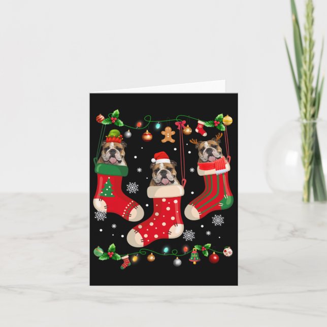English Bulldog In Sock Christmas Santa X-mas Dog  Card (Front)