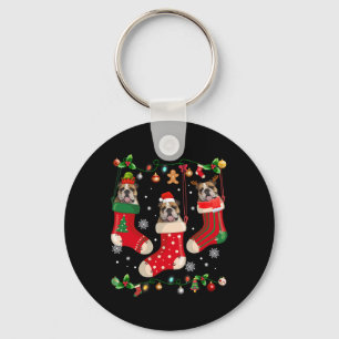 English Bulldog In Sock Christmas Santa X-mas Dog Key Ring