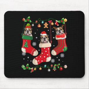 English Bulldog In Sock Christmas Santa X-mas Dog Mouse Mat