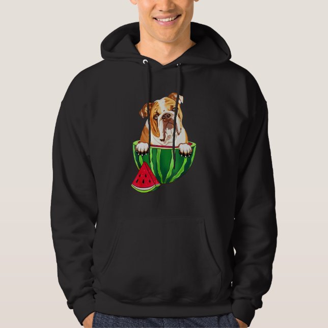 English Bulldog Inside Of A Watermelon Hoodie (Front)