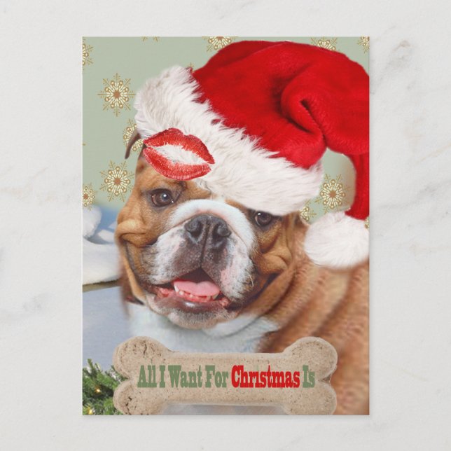 English Bulldog Kisses For Christmas Holiday Postcard (Front)