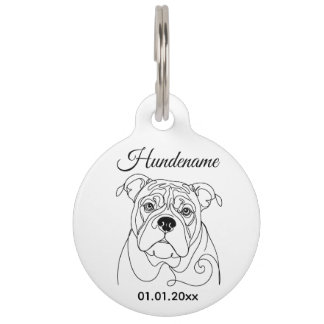 English Bulldog Line Art Personalized Tag