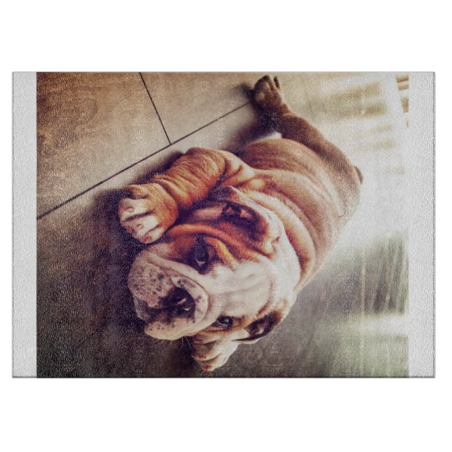 English Bulldog Lying Dog | Dog Photo Cutting Board (Front)