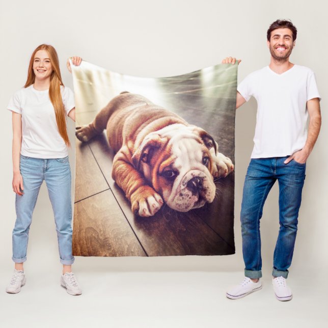 English Bulldog Lying Dog | Dog Photo Fleece Blanket (In Situ)