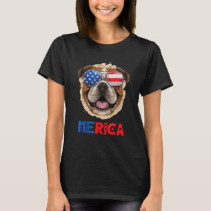 English Bulldog  Merica Sunglasses Usa Flag Patrio T-Shirt