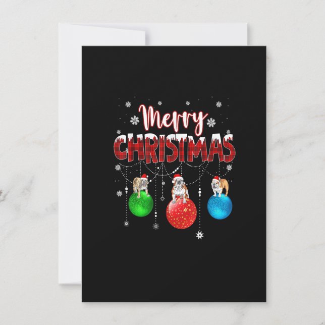 English Bulldog Merry Christmas Cute Plaid Leopard Invitation (Front)