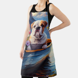 English Bulldog on a Paddle: A Scenic Adventure Apron