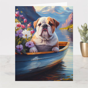 English Bulldog on a Paddle: A Scenic Adventure Card