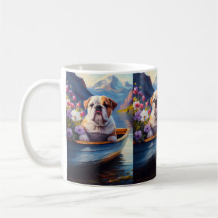 English Bulldog on a Paddle: A Scenic Adventure Coffee Mug