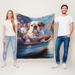 English Bulldog on a Paddle: A Scenic Adventure Fleece Blanket