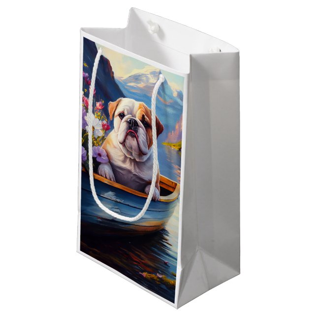 English Bulldog on a Paddle: A Scenic Adventure Small Gift Bag (Front Angled)