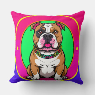 English Bulldog on a Vibrant Background Cushion