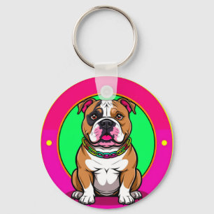 English Bulldog on a Vibrant Background Key Ring