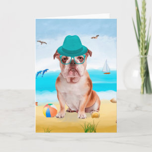 English Bulldog on Beach  Card