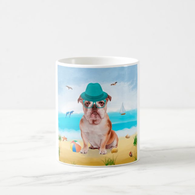 English Bulldog on Beach Coffee Mug (Center)