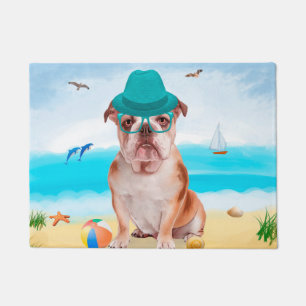 English Bulldog on Beach Doormat