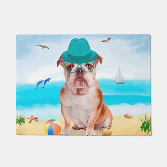 English Bulldog on Beach Doormat (Front)