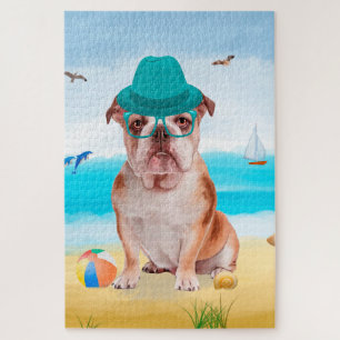 English Bulldog on Beach Jigsaw Puzzle