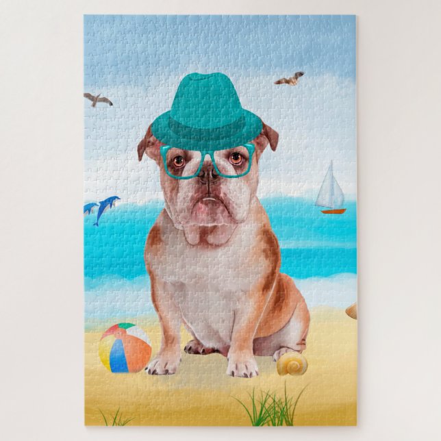 English Bulldog on Beach Jigsaw Puzzle (Vertical)