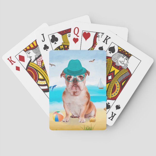 English Bulldog on Beach Playing Cards (Back)